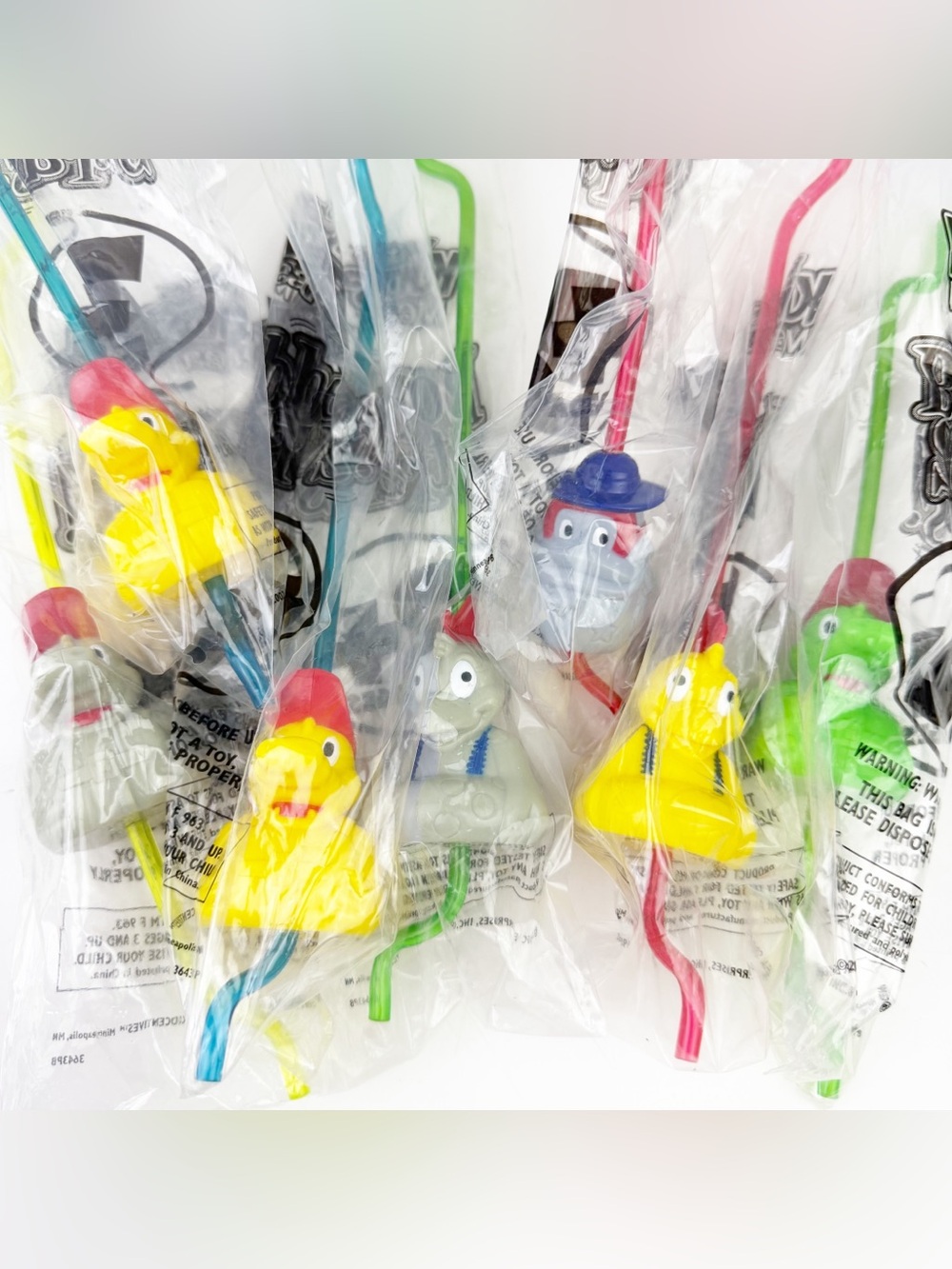 7 Popeyes Kids Meal Bopper Straws Alligator Fish Chicken  Vtg 2002 Drink New